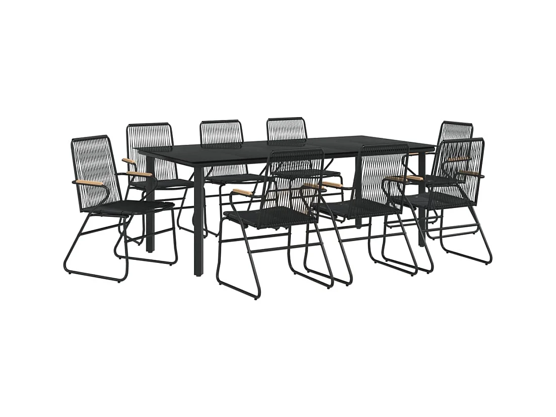 Claudine  Juego de comedor de jardín 9 piezas ratán PVC negro