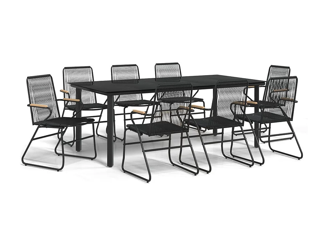 Claudine  Ensemble à manger de jardin 9 pcs noir rotin PVC