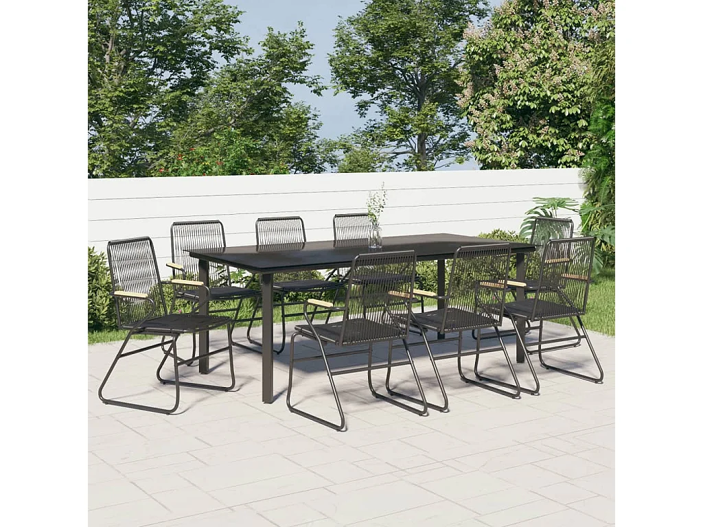 Claudine  Ensemble à manger de jardin 9 pcs noir rotin PVC