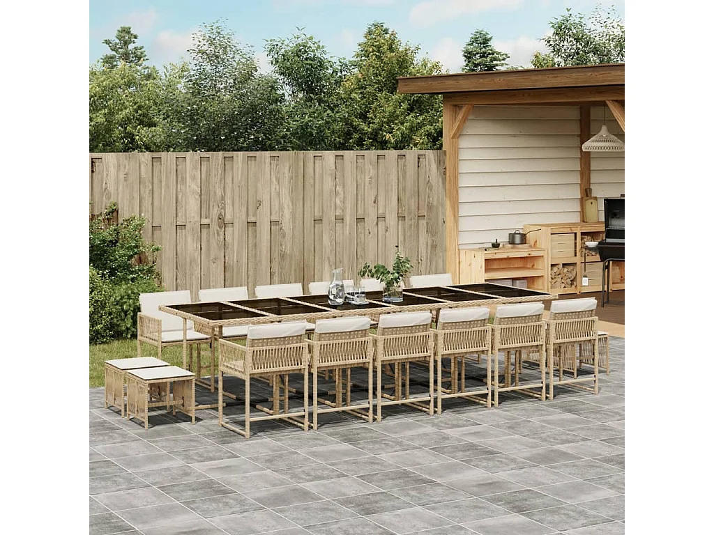 Xeli  Ensemble à manger de jardin et coussins 17 pcs beige