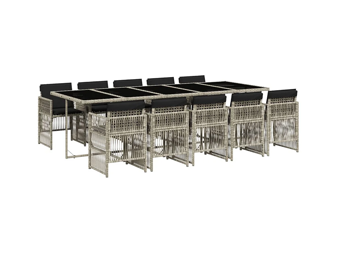 Ilo  Ensemble à manger de jardin 11pcs avec coussins gris poly rotin