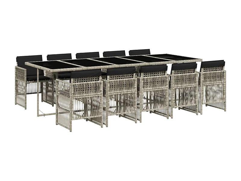 Ilo  Ensemble à manger de jardin 11pcs avec coussins gris poly rotin