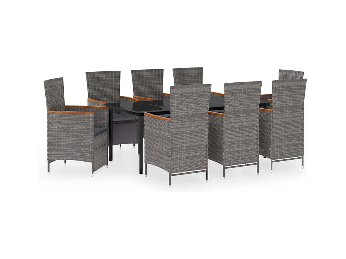 Central Point  Ensemble à manger de jardin avec coussins 9 pcs Gris