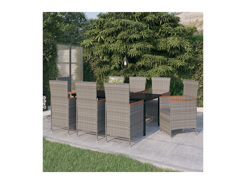 Central Point  Ensemble à manger de jardin avec coussins 9 pcs Gris