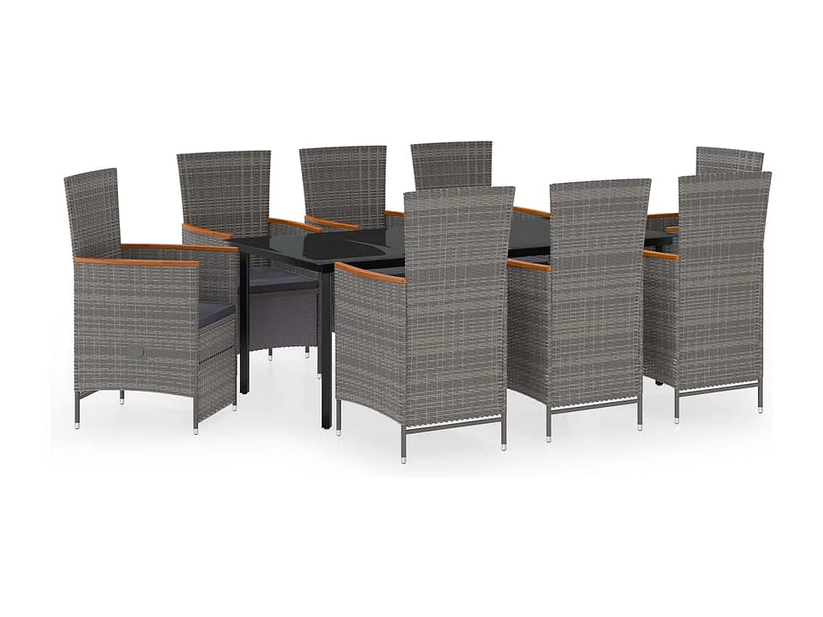 Central Point  Juego de comedor de jardín 9 pzas con cojines gris