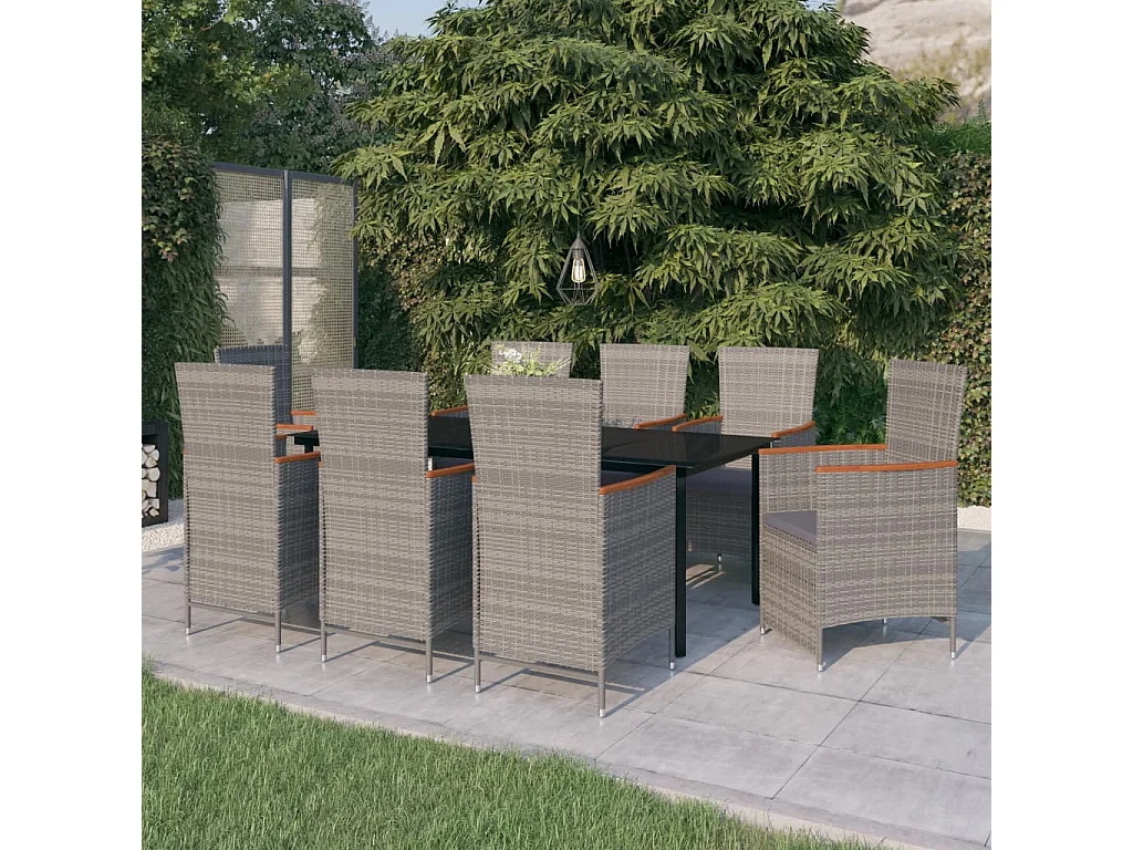 Central Point  Juego de comedor de jardín 9 pzas con cojines gris