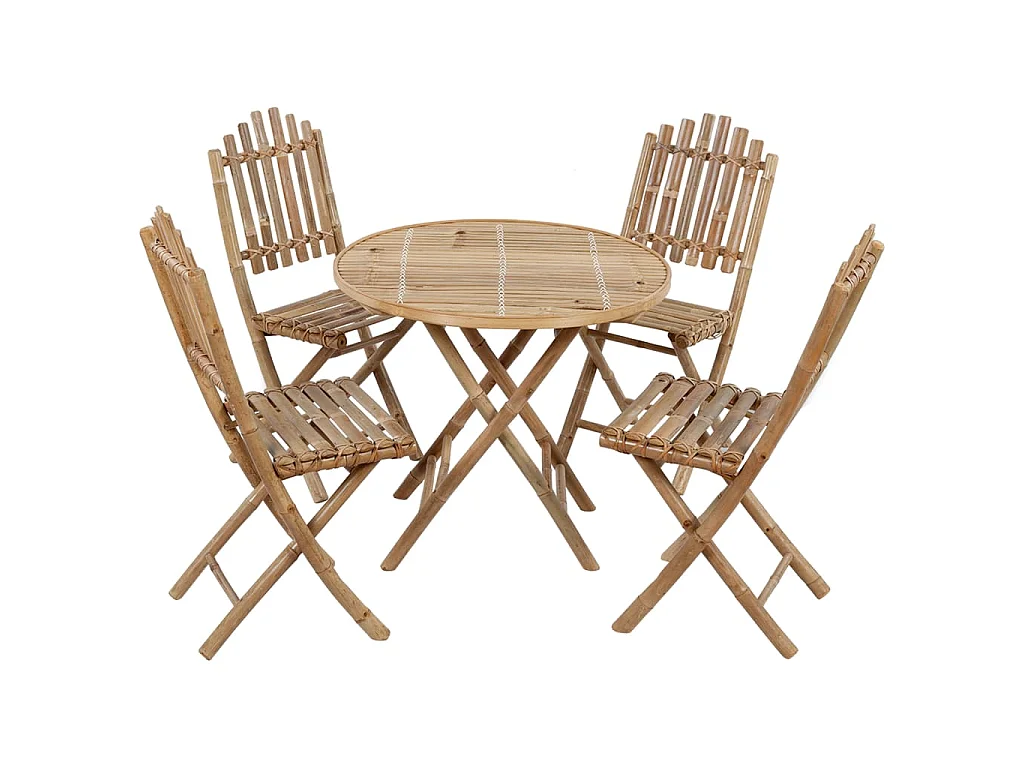 Blaire  Ensemble à manger d'extérieur pliable 5pcs avec coussins Bambou