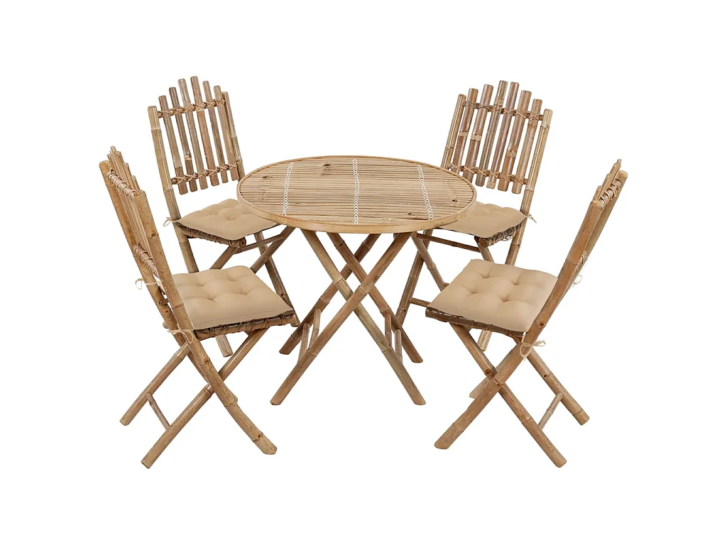 Blaire  Ensemble à manger d'extérieur pliable 5pcs avec coussins Bambou