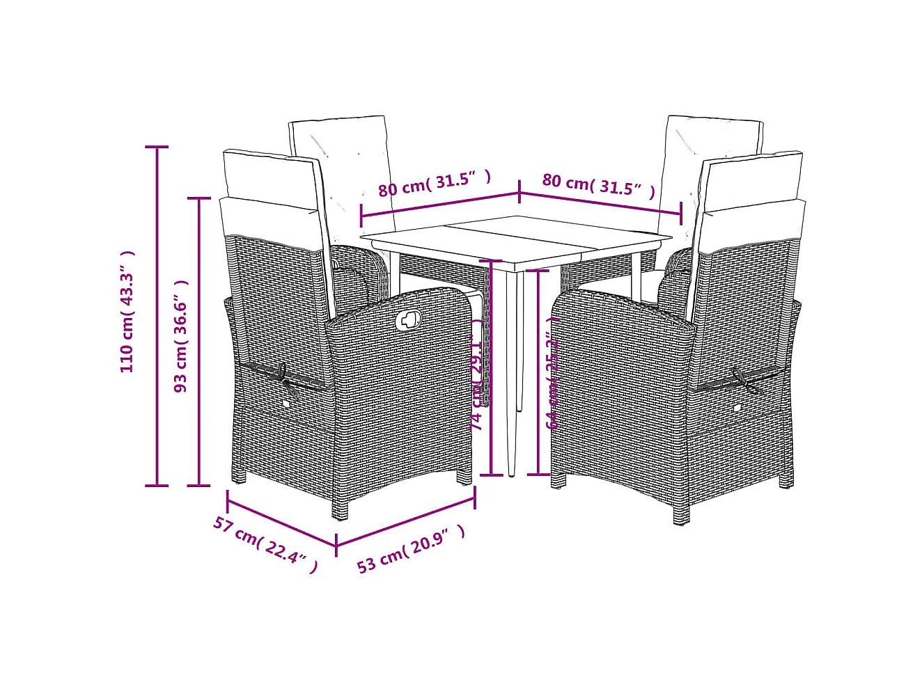 Effingham  5-delige Tuinset met kussens poly rattan bruin