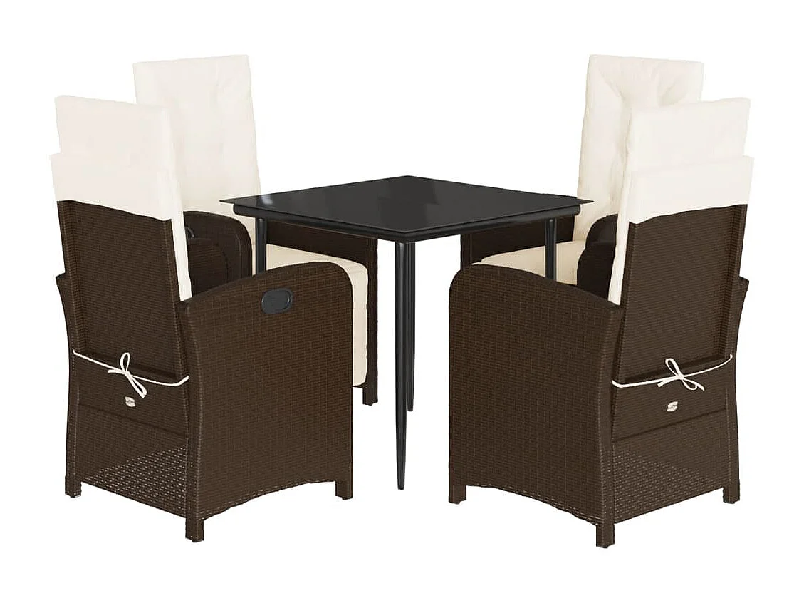 Effingham  Ensemble à manger de jardin 5 pcs et coussins marron poly rotin