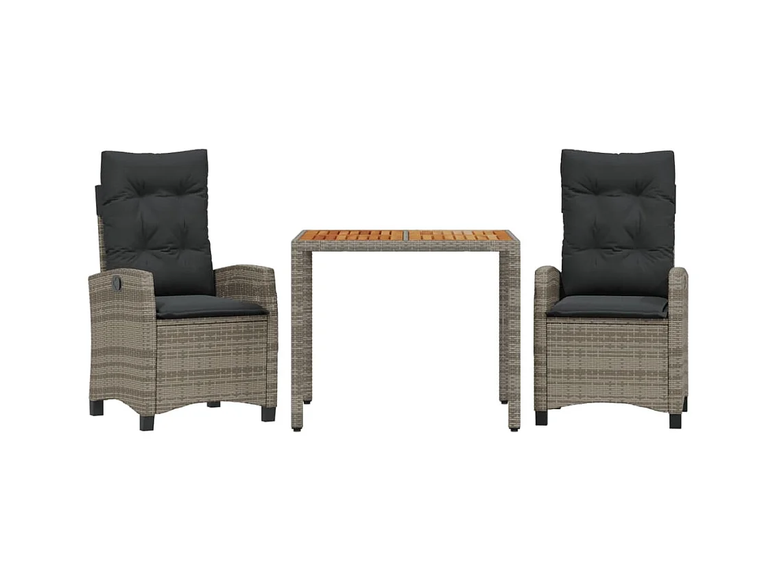 Magnir  Ensemble à manger de jardin 3 pcs coussins gris résine tressée