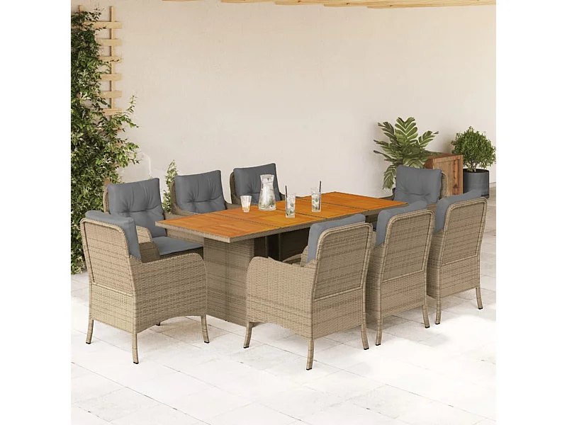 Karlyn  9-delige Tuinset met kussens poly rattan beige
