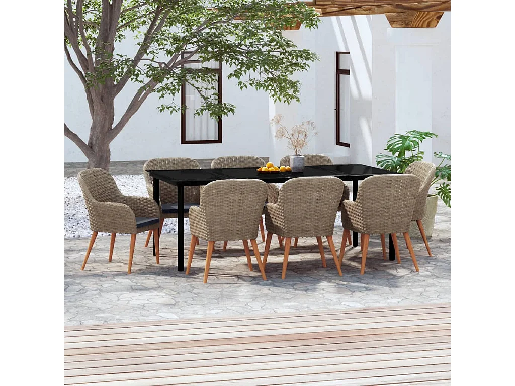 Zevrik  9-delige Tuinset met kussens bruin