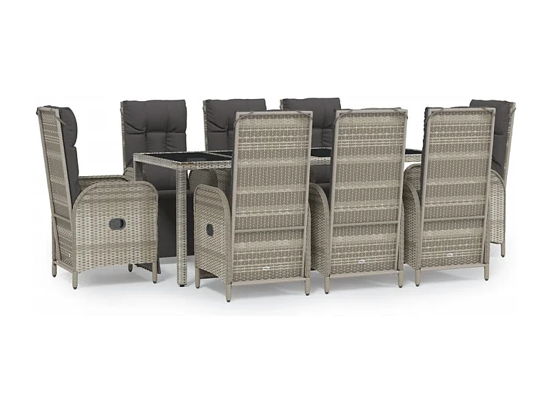 Piero  Set comedor jardín 9 pzas y cojines ratán sintético gris