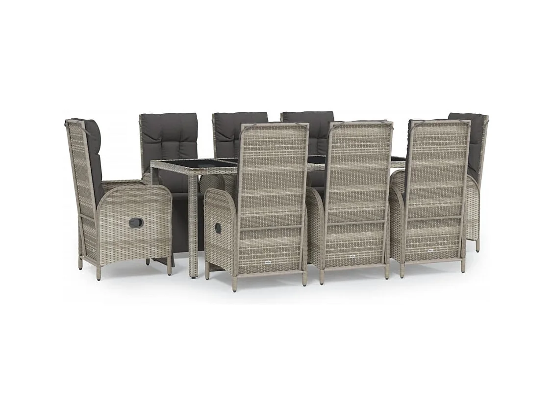 Piero  Ensemble à manger de jardin 9 pcs coussins gris résine tressée