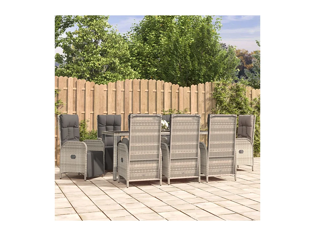 Piero  Ensemble à manger de jardin 9 pcs coussins gris résine tressée