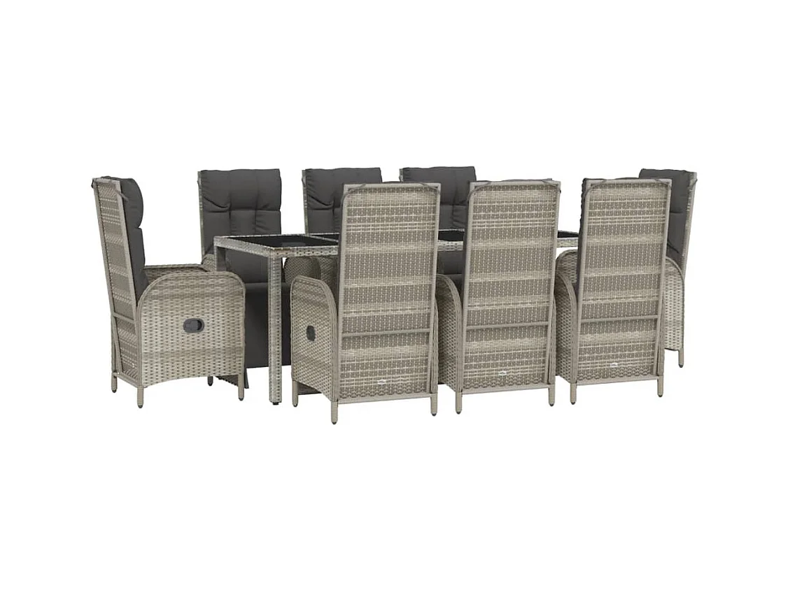 Piero  Ensemble à manger de jardin 9 pcs coussins gris résine tressée