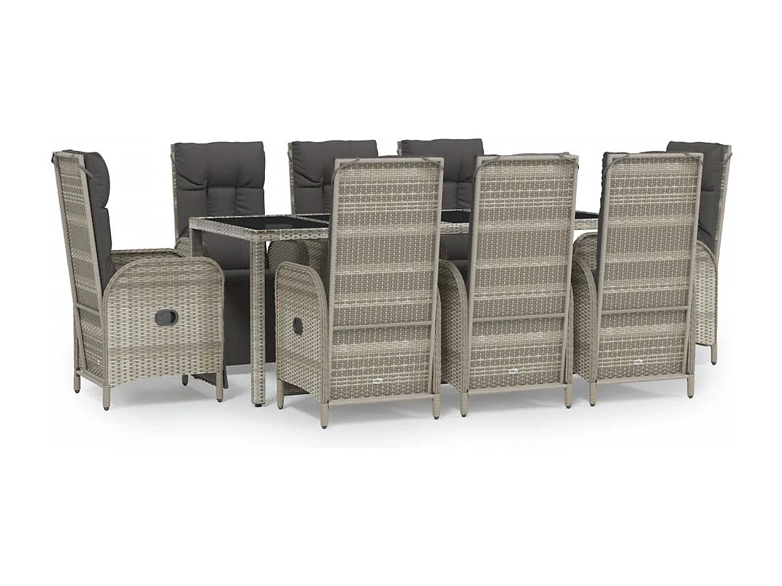 Piero  Set comedor jardín 9 pzas y cojines ratán sintético gris