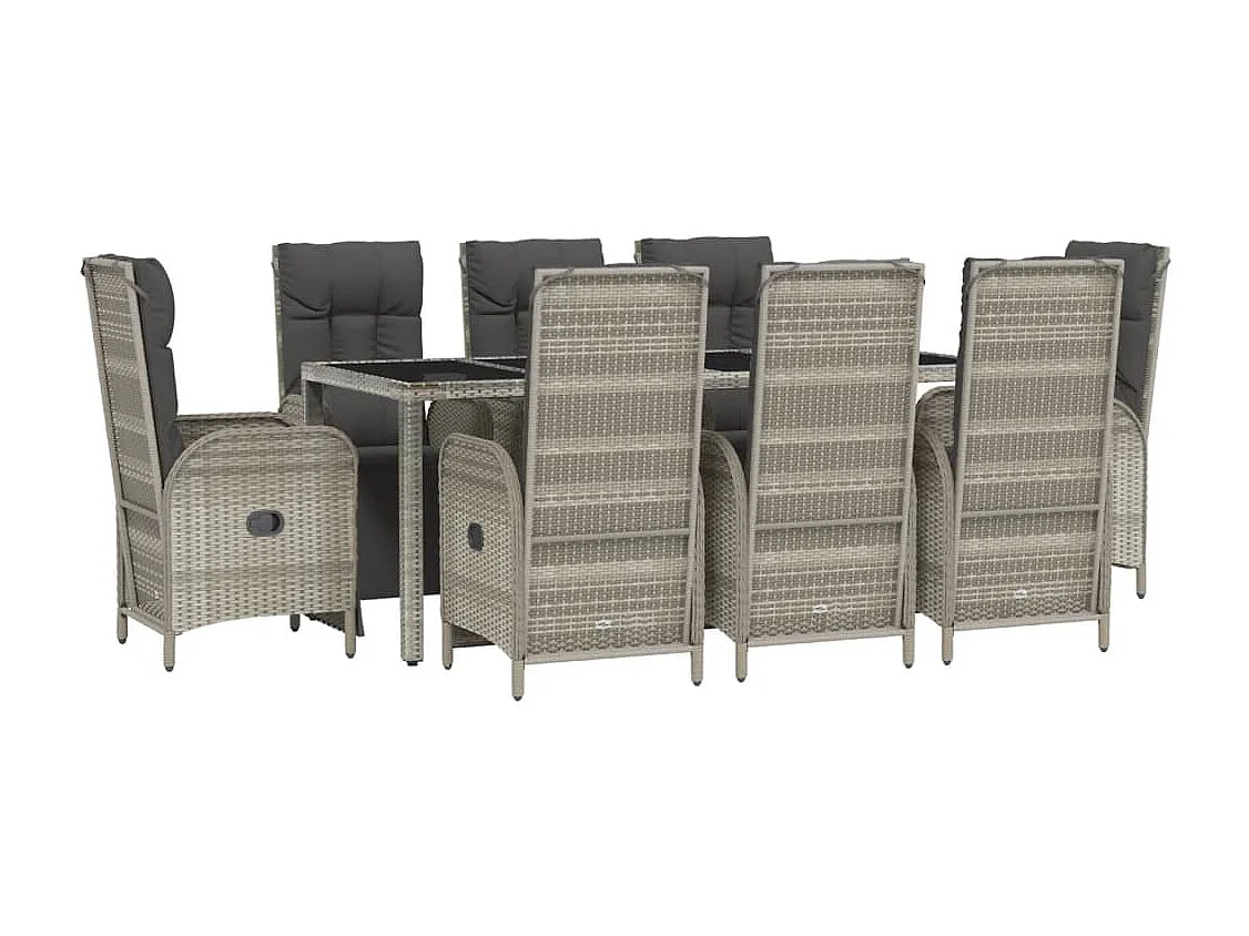 Piero  Set comedor jardín 9 pzas y cojines ratán sintético gris