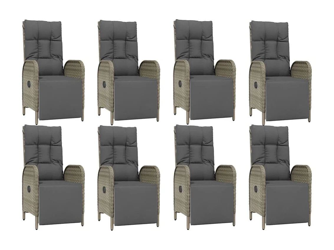 Piero  Set comedor jardín 9 pzas y cojines ratán sintético gris