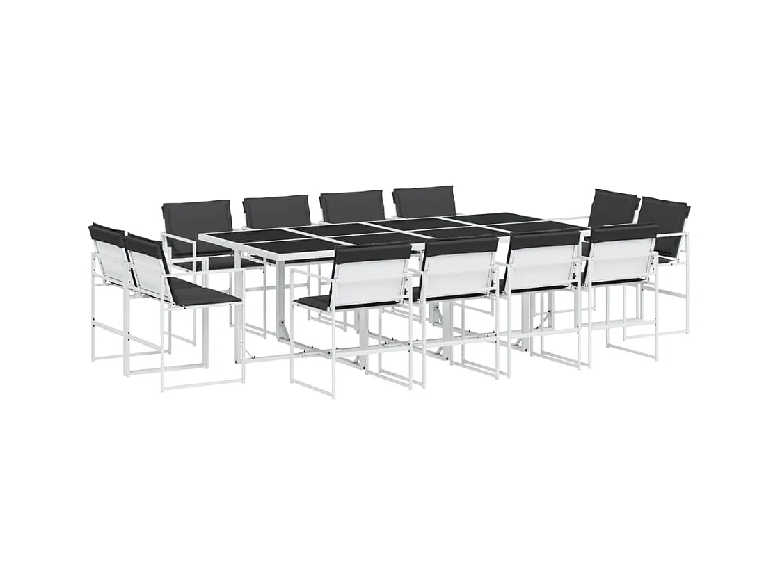 Williamstown  Ensemble à manger de jardin avec coussins 13pcs blanc textilène