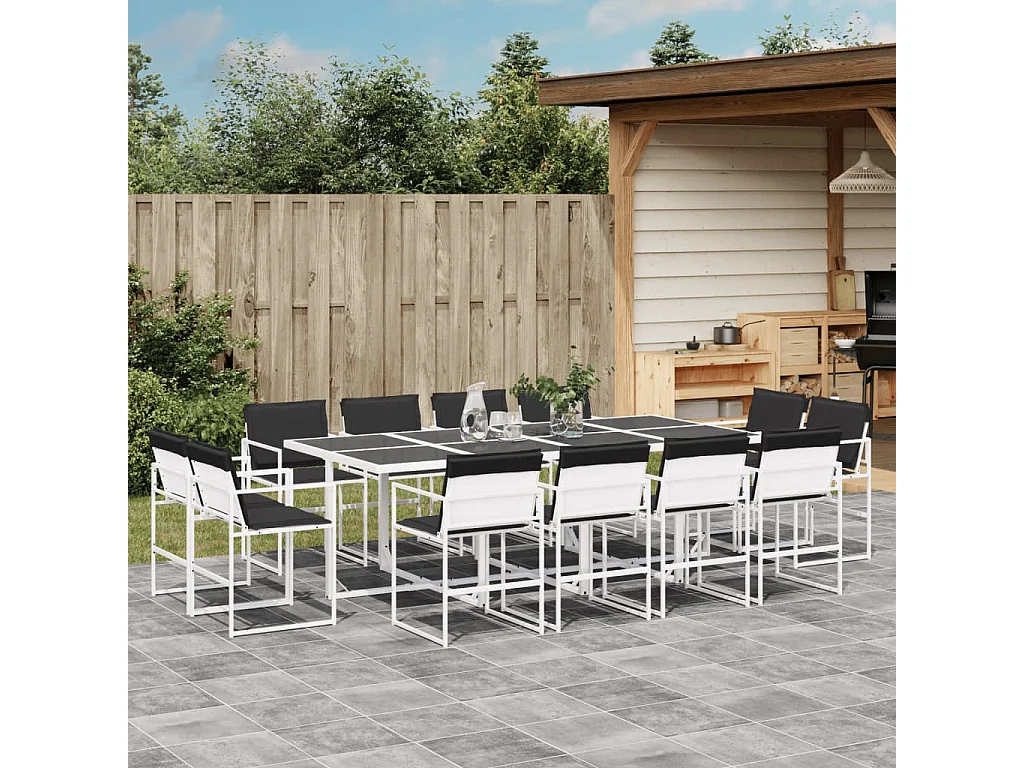 Williamstown  Ensemble à manger de jardin avec coussins 13pcs blanc textilène