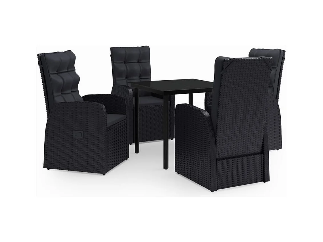 Batur  Juego de comedor de jardín 5 piezas con cojines negro