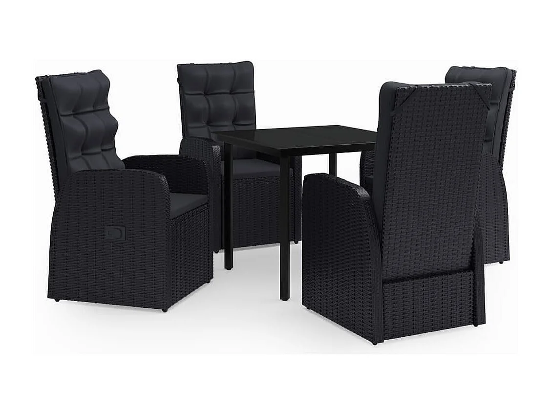 Batur  Juego de comedor de jardín 5 piezas con cojines negro