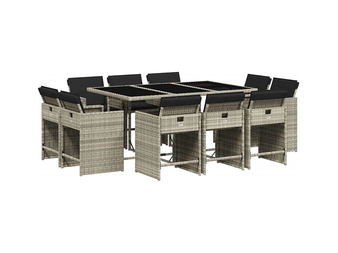 Celina  Ensemble à manger de jardin 11pcs avec coussins gris poly rotin