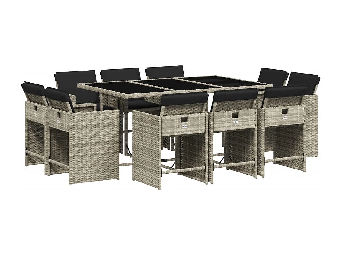 Celina  11-delige Tuinset met kussens poly rattan lichtgrijs