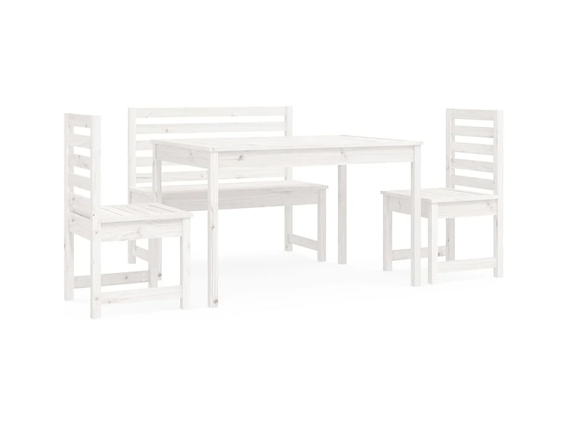 Kaan  Ensemble à manger de jardin 4 pcs blanc bois massif de pin