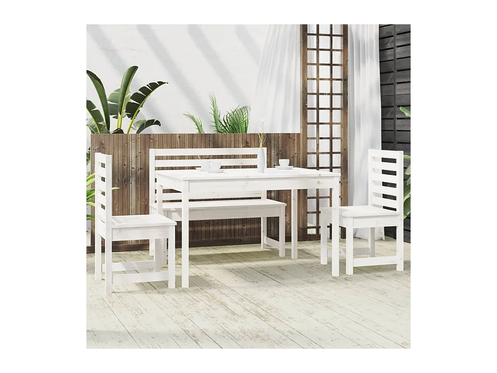 Kaan  Ensemble à manger de jardin 4 pcs blanc bois massif de pin