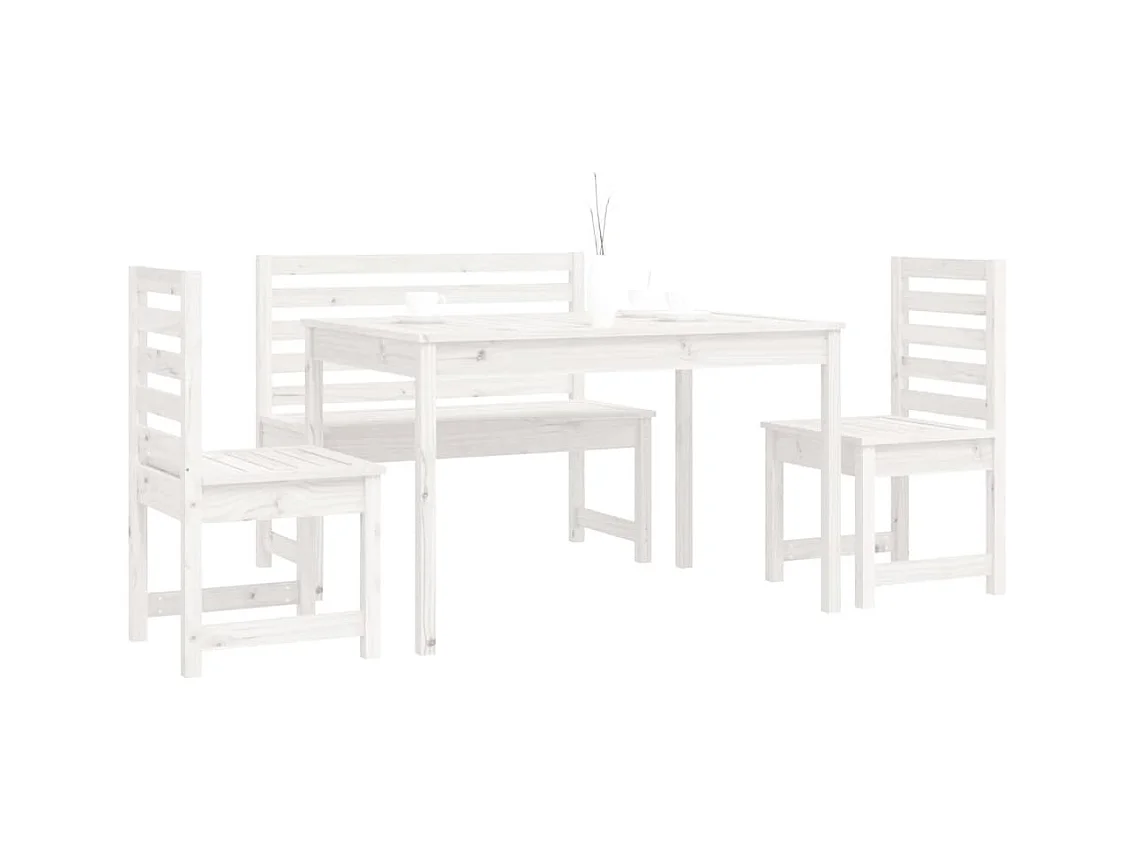 Kaan  Ensemble à manger de jardin 4 pcs blanc bois massif de pin