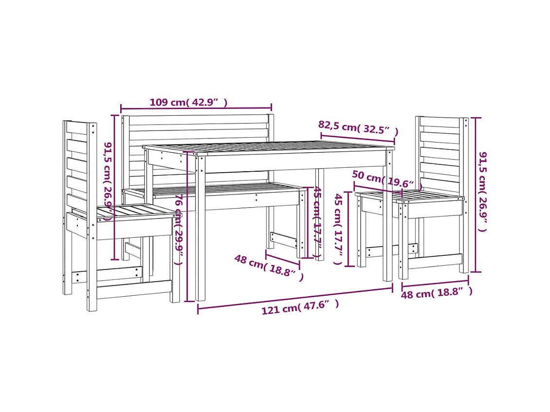 Kaan  Ensemble à manger de jardin 4 pcs blanc bois massif de pin