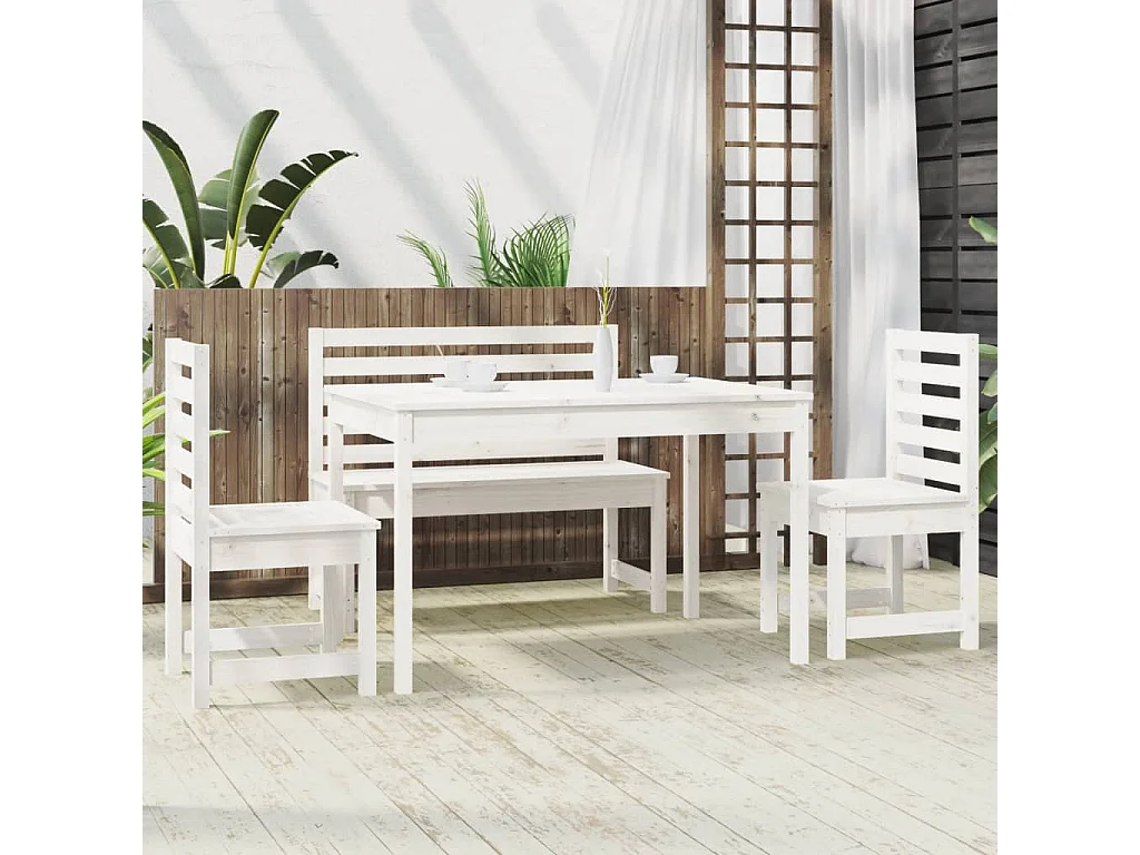 Kaan  4-delige Tuinset massief grenenhout wit