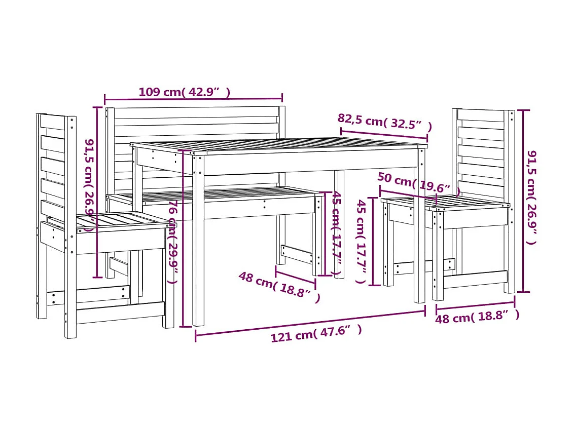 Kaan  4-delige Tuinset massief grenenhout wit