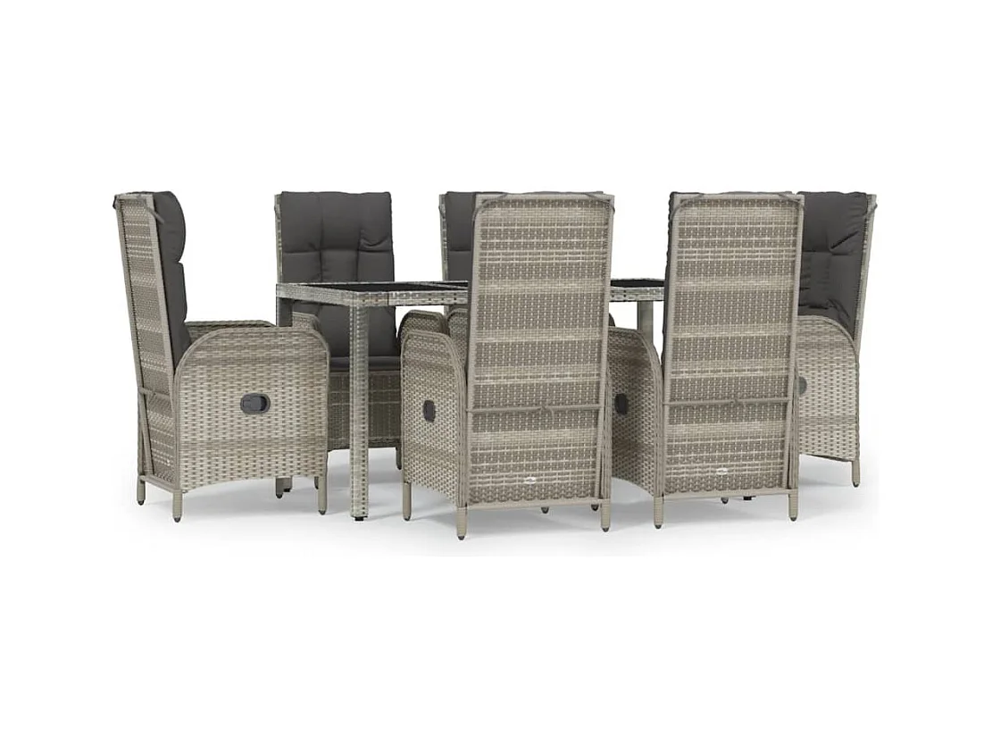 Piero  Set comedor jardín 7 pzas y cojines ratán sintético gris