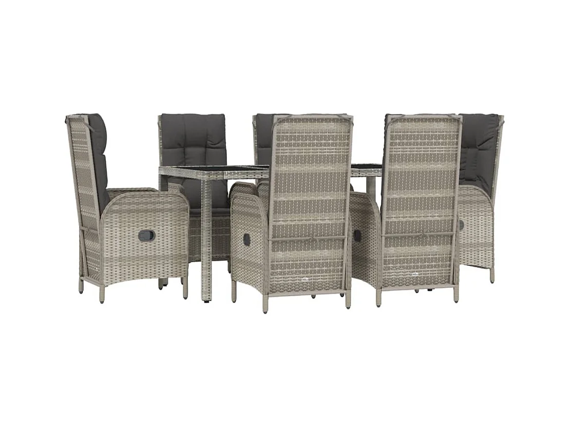 Piero  Set comedor jardín 7 pzas y cojines ratán sintético gris