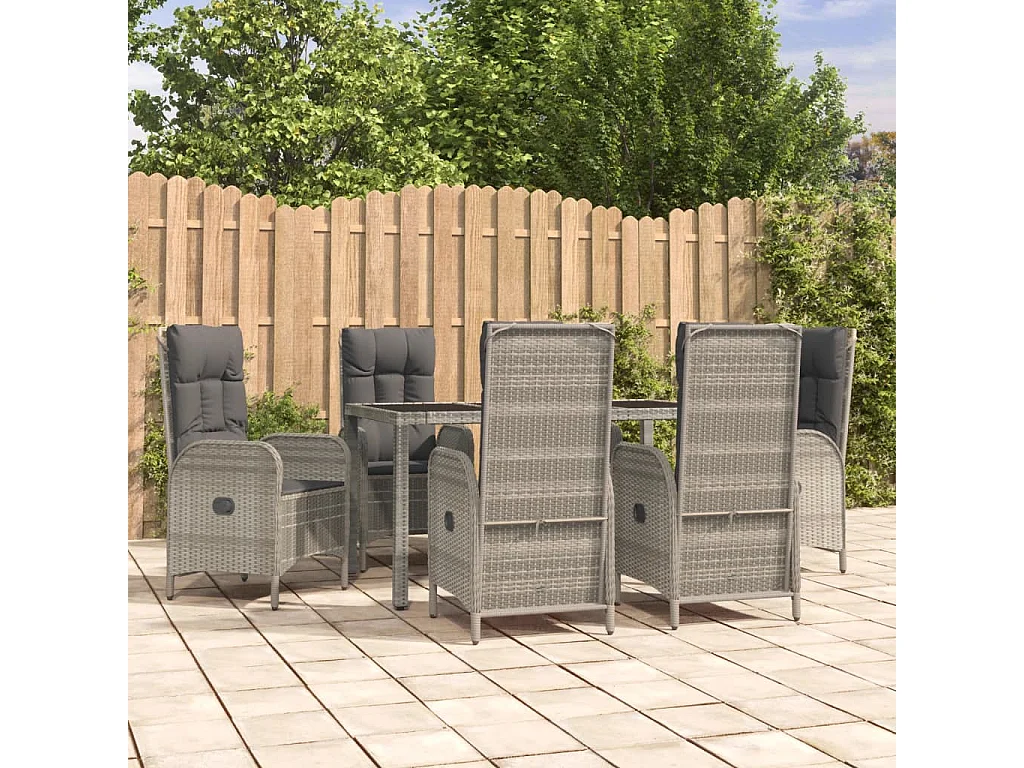 Piero  Ensemble à manger jardin et coussins 7 pcs gris rotin