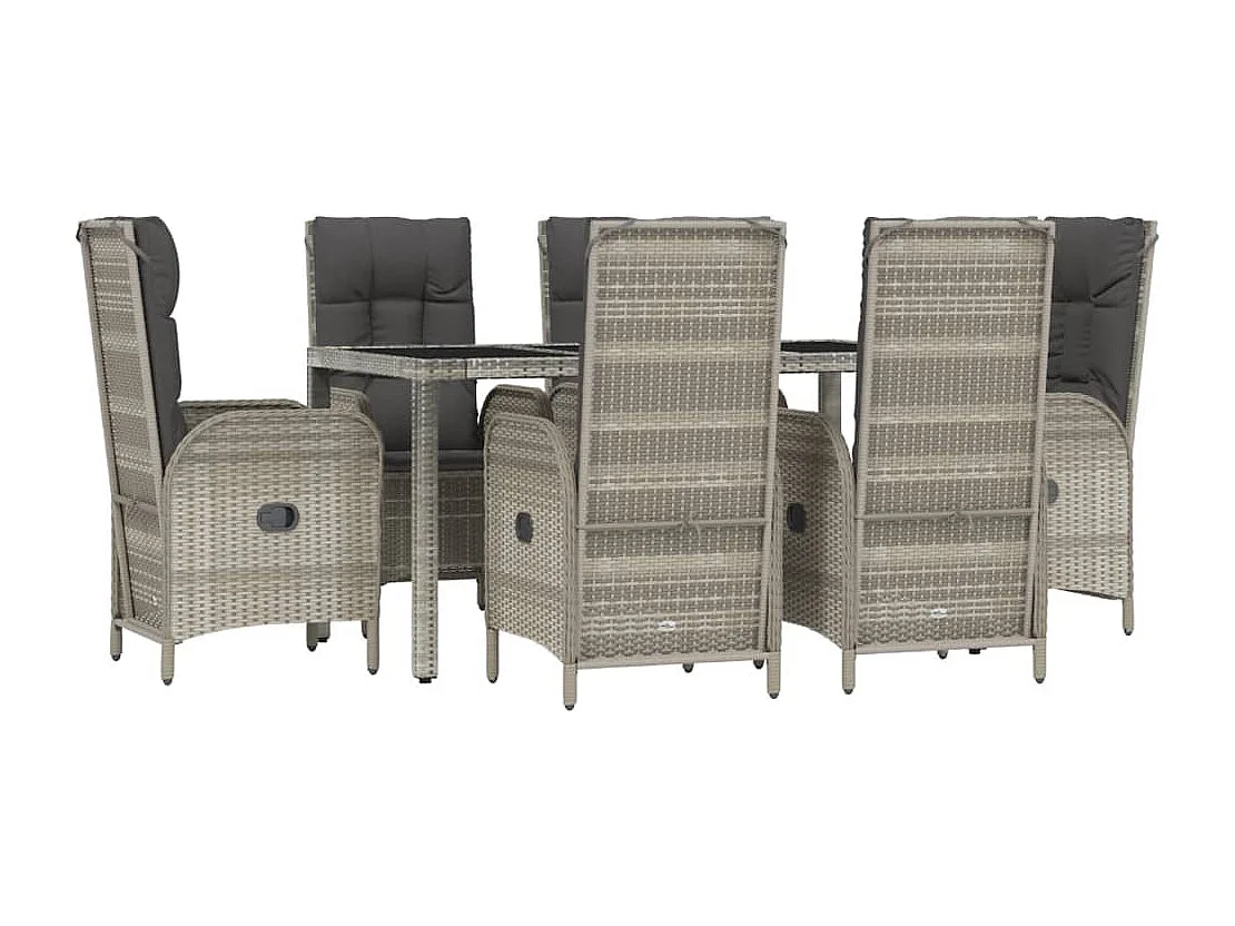 Piero  Ensemble à manger jardin et coussins 7 pcs gris rotin