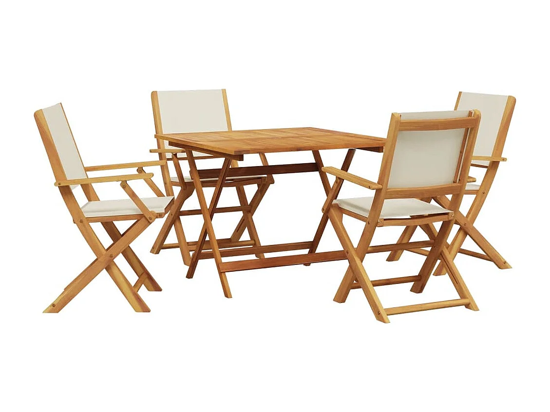 China Grove  Ensemble à manger de jardin 5 pcs blanc crème tissu bois massif