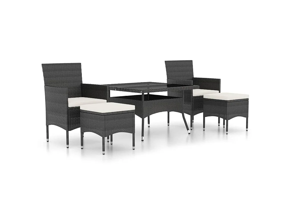 Mila  5-delige Tuinset poly rattan en gehard glas zwart