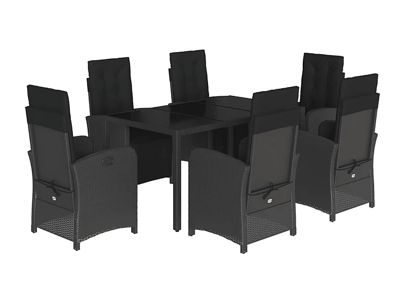 Hillside  Ensemble à manger de jardin coussins 7pcs Noir Résine tressée