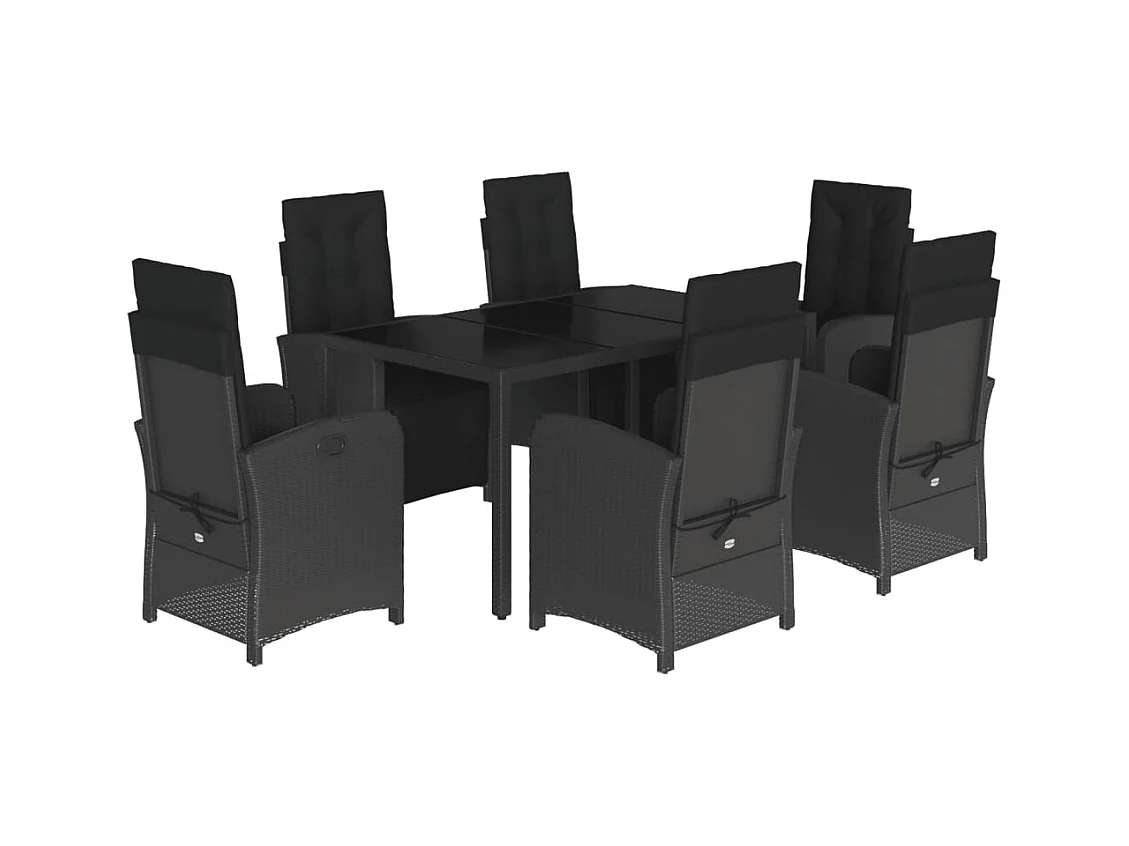 Hillside  Ensemble à manger de jardin coussins 7pcs Noir Résine tressée