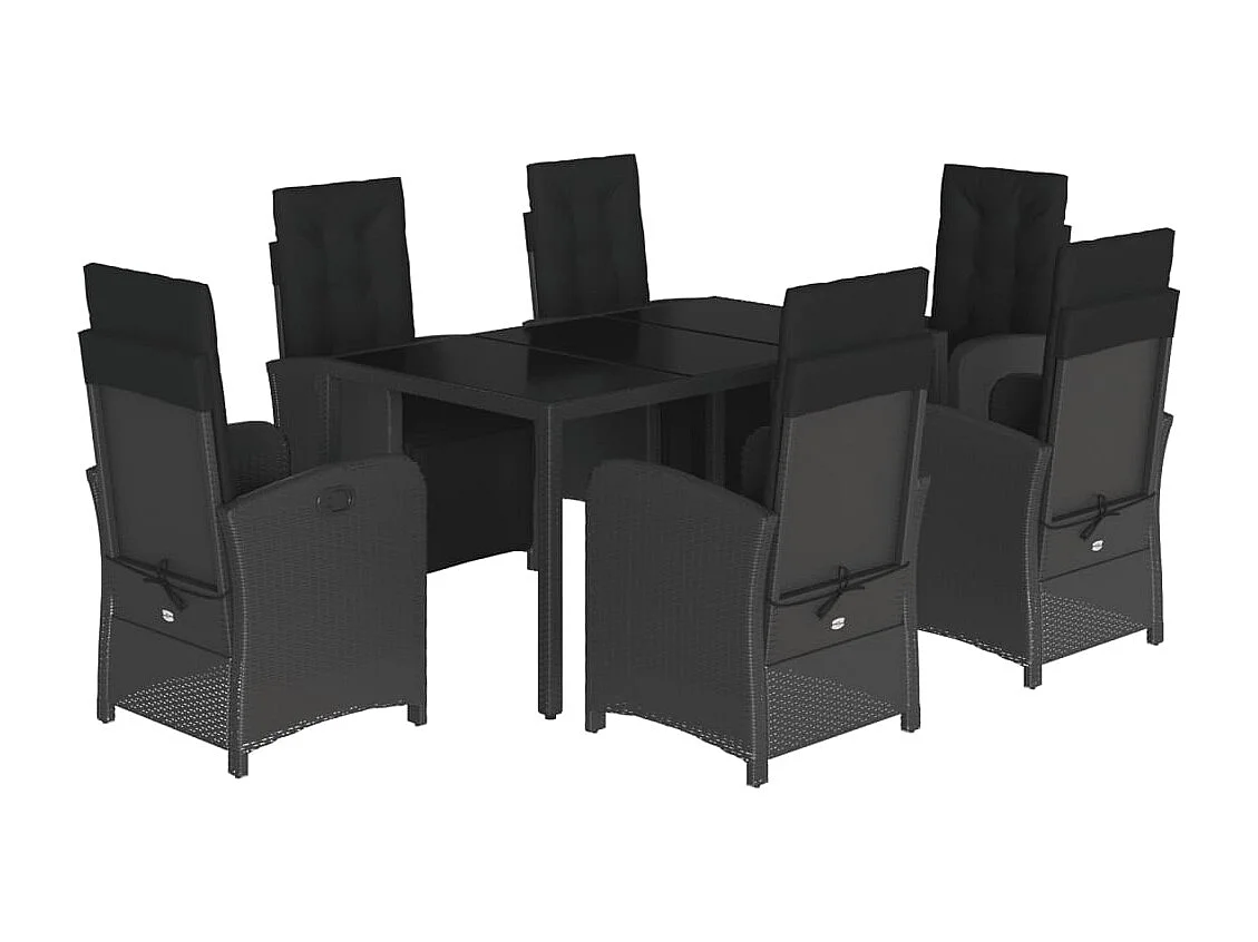 Hillside  Ensemble à manger de jardin coussins 7pcs Noir Résine tressée