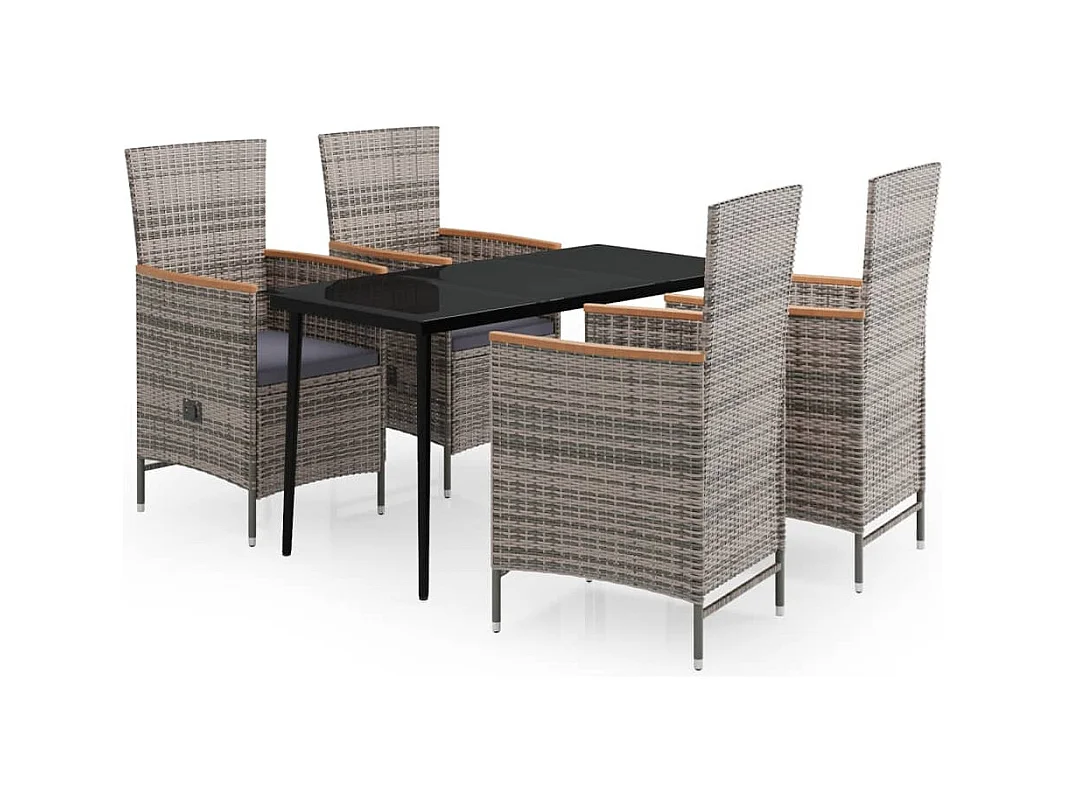 Zeldrik  Ensemble à manger de jardin avec coussins 5 pcs Gris