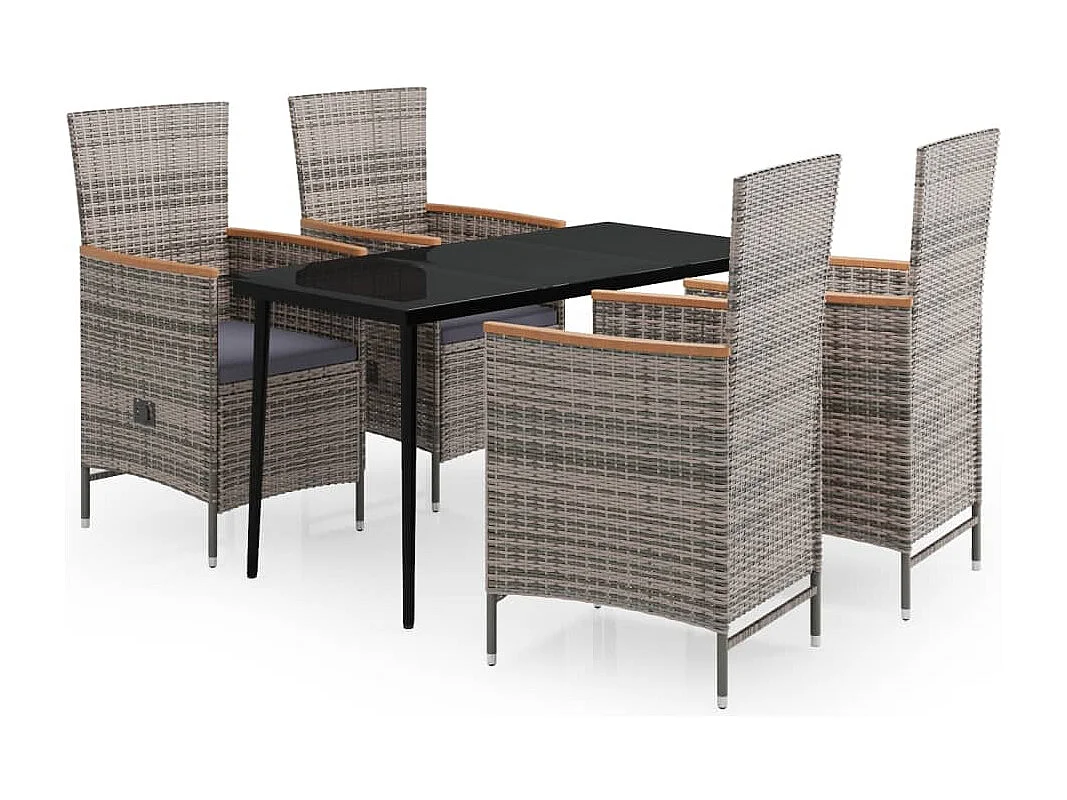 Zeldrik  Juego de comedor de jardín 5 piezas con cojines gris