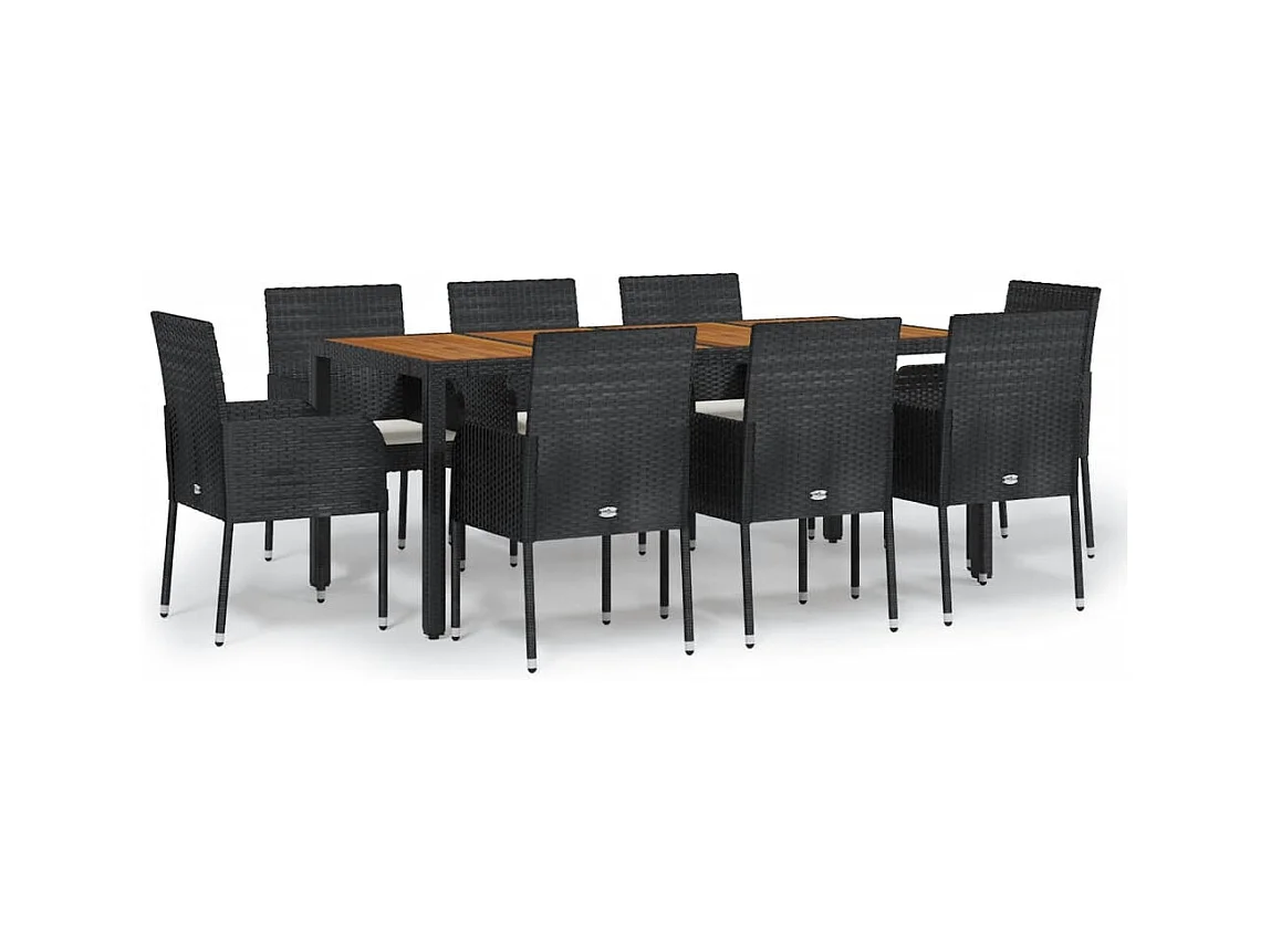 Tyron  Ensemble à manger jardin 9pcs et coussins noir résine tressée