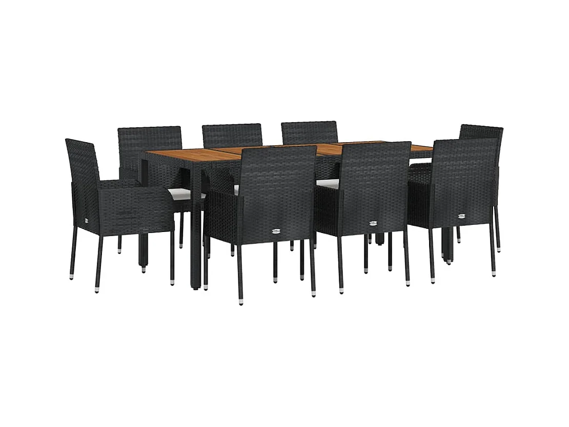 Tyron  Ensemble à manger jardin 9pcs et coussins noir résine tressée