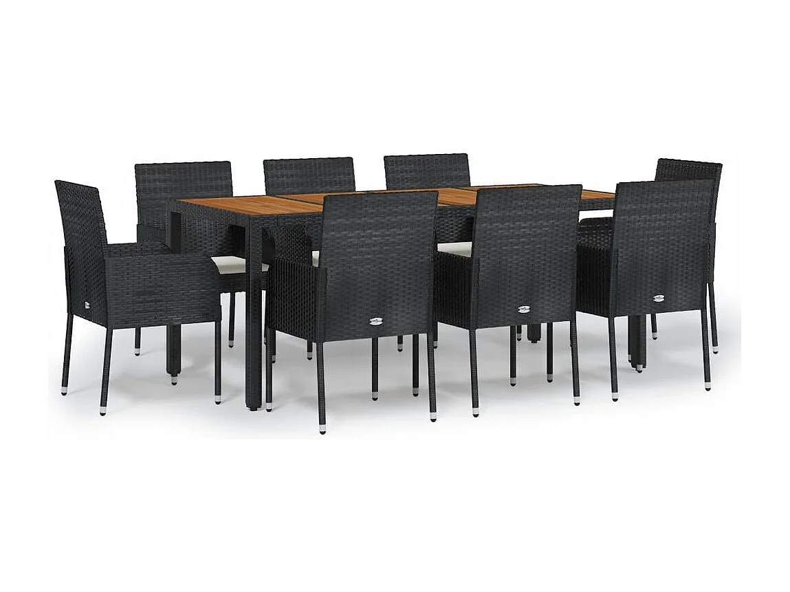 Tyron  Ensemble à manger jardin 9pcs et coussins noir résine tressée